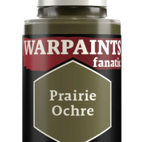 The Army Painter Warpaints Fanatic acrylic paint bottle in Prairie Ochre, 18ml, with label visible and cap on.