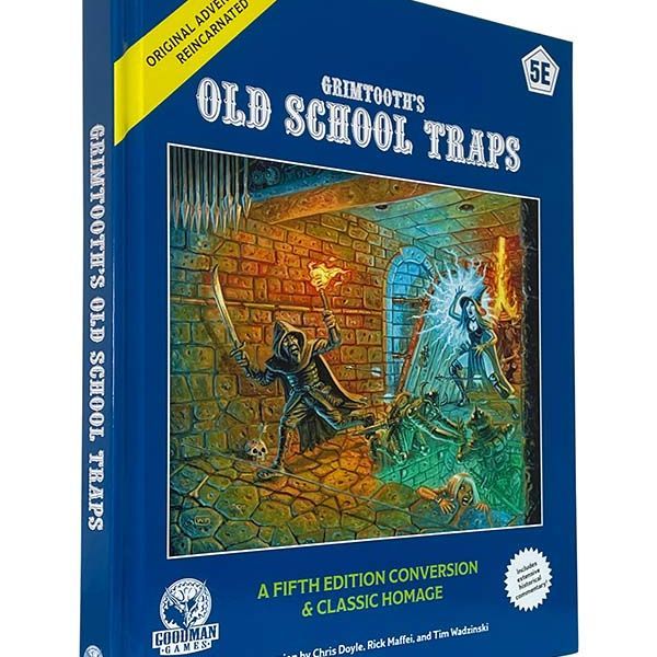 Original Adventures Reincarnated #8 Grimtooth’s Old School Traps RPG book by Goodman Games, featuring detailed trap illustrations.