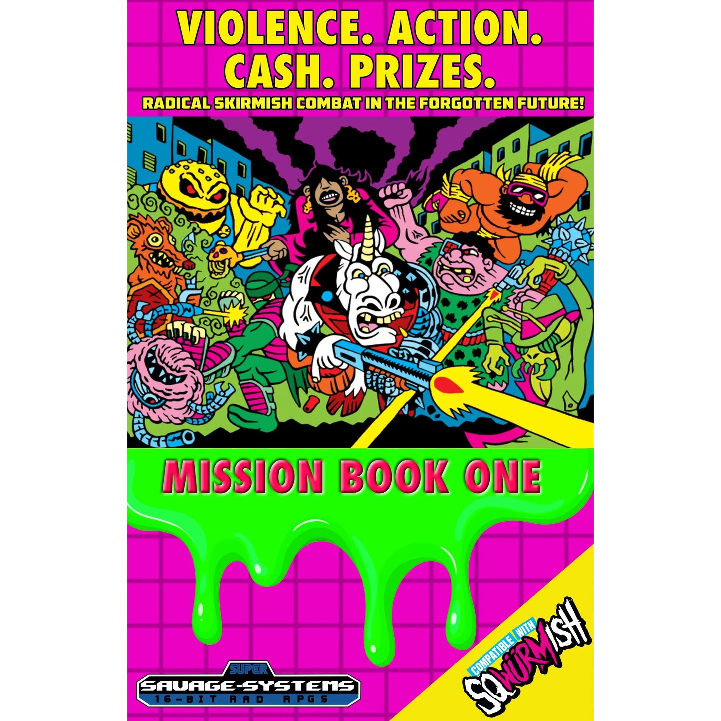 Neon Lords of the Toxic Wasteland RPG Mission Book One by Studio 2 Publishing, featuring cover art and interior pages.