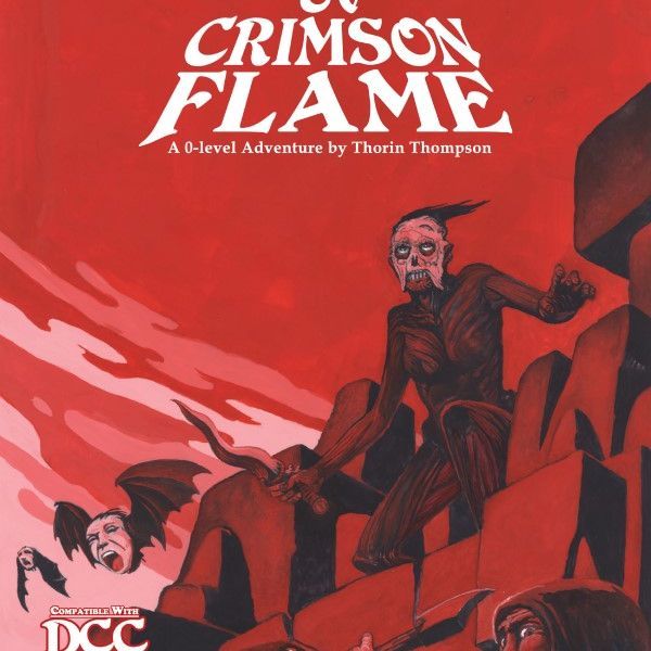 Sky ov Crimson Flame DCC RPG book by Goodman Games featuring cover art with fiery crimson flames and fantasy-themed illustrations
