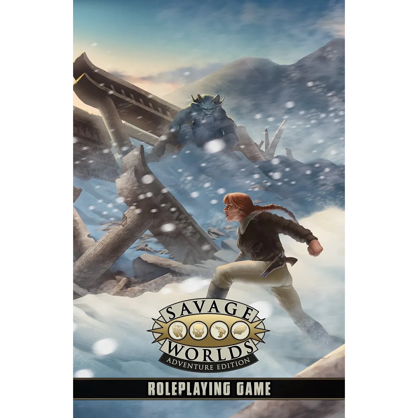 Savage Worlds Adventure Edition Core Rulebook by Studio 2 Publishing, featuring colorful cover art and open pages.