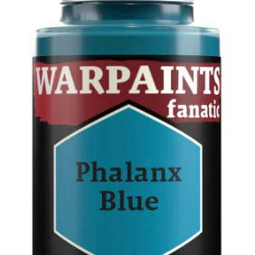 The Army Painter Warpaints Fanatic Phalanx Blue acrylic paint in 18ml bottle with blue paint visible inside.