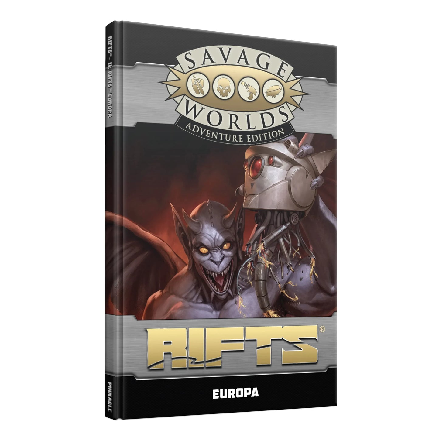 Studio 2 Publishing Rifts for Savage Worlds Europa RPG book with cover art and detailed interior pages.