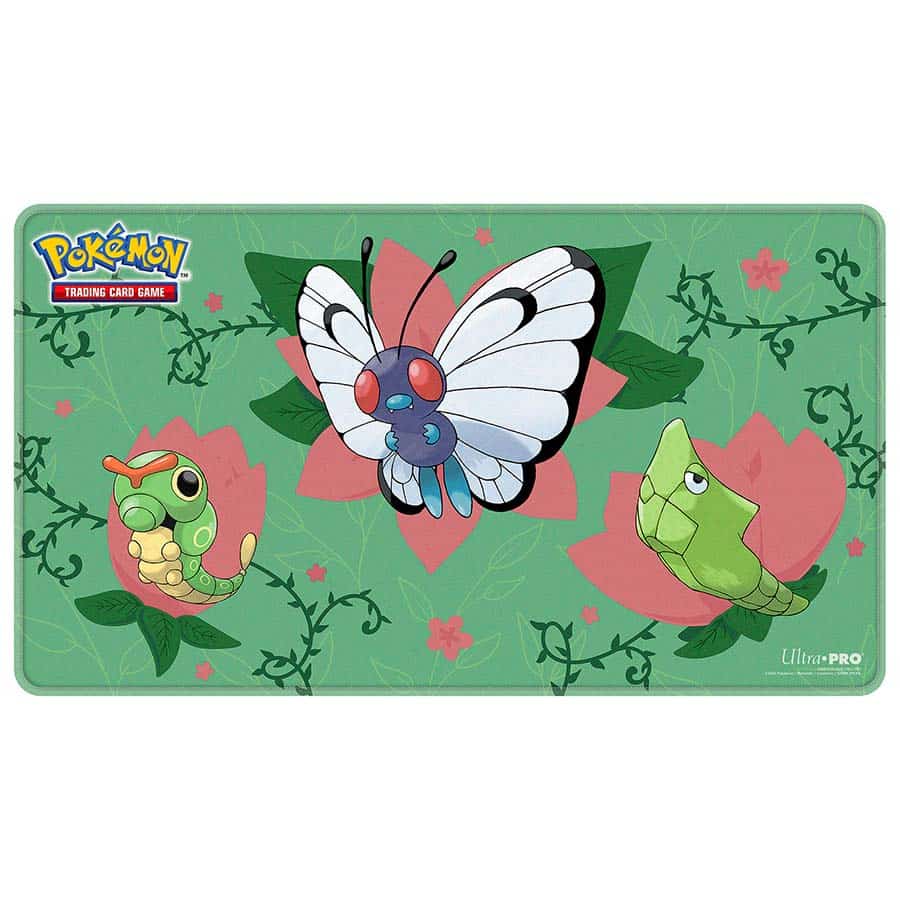 Ultra Pro Pokémon stitched playmat featuring Caterpie evolution artwork with colorful, detailed design for Pokémon fans.