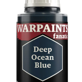 The Army Painter Warpaints Fanatic Deep Ocean Blue acrylic paint in 18ml bottle, showing the vibrant blue color and label.