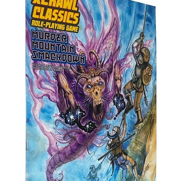 Cover of Goodman Games' Murder Mountain Smackdown RPG book featuring dark mountain scenery and fantasy artwork.