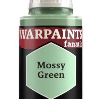 The Army Painter Warpaints Fanatic Mossy Green acrylic paint in 18ml bottle, suitable for miniature and model painting.