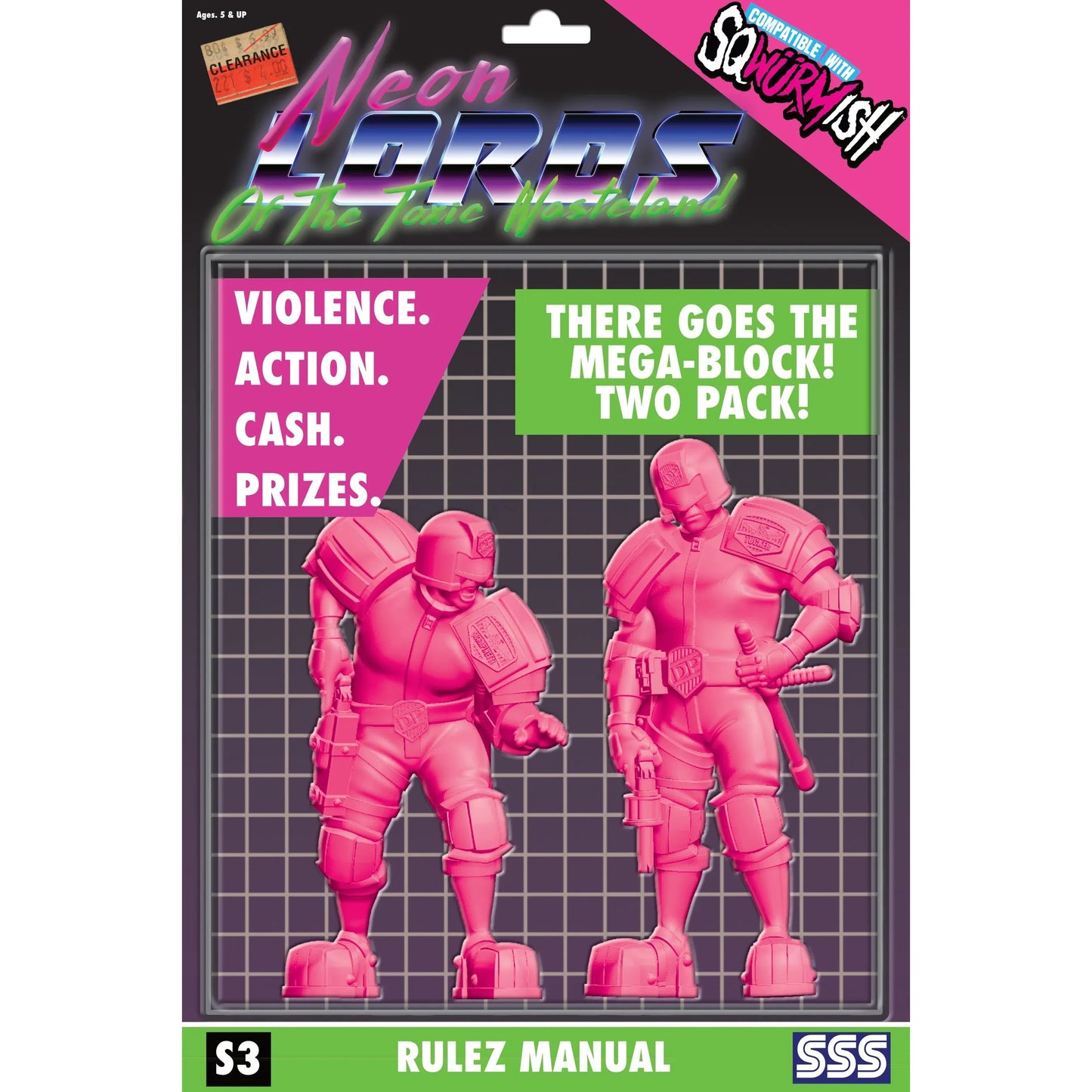 Neon Lords of the Toxic Wasteland rulebook RPG by Studio 2 Publishing, featuring colorful cover art and game instructions.