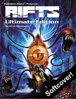 Rifts RPG Ultimate Edition softcover book by Studio 2 Publishing with colorful cover art and detailed interior pages visible