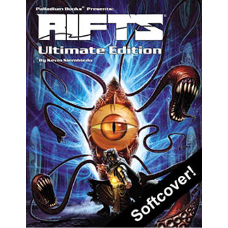 Rifts RPG Ultimate Edition softcover book by Studio 2 Publishing with colorful cover art and detailed interior pages visible