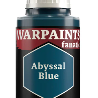 Bottle of The Army Painter Warpaints Fanatic Abyssal Blue acrylic paint, 18ml, with the label and blue color visible.