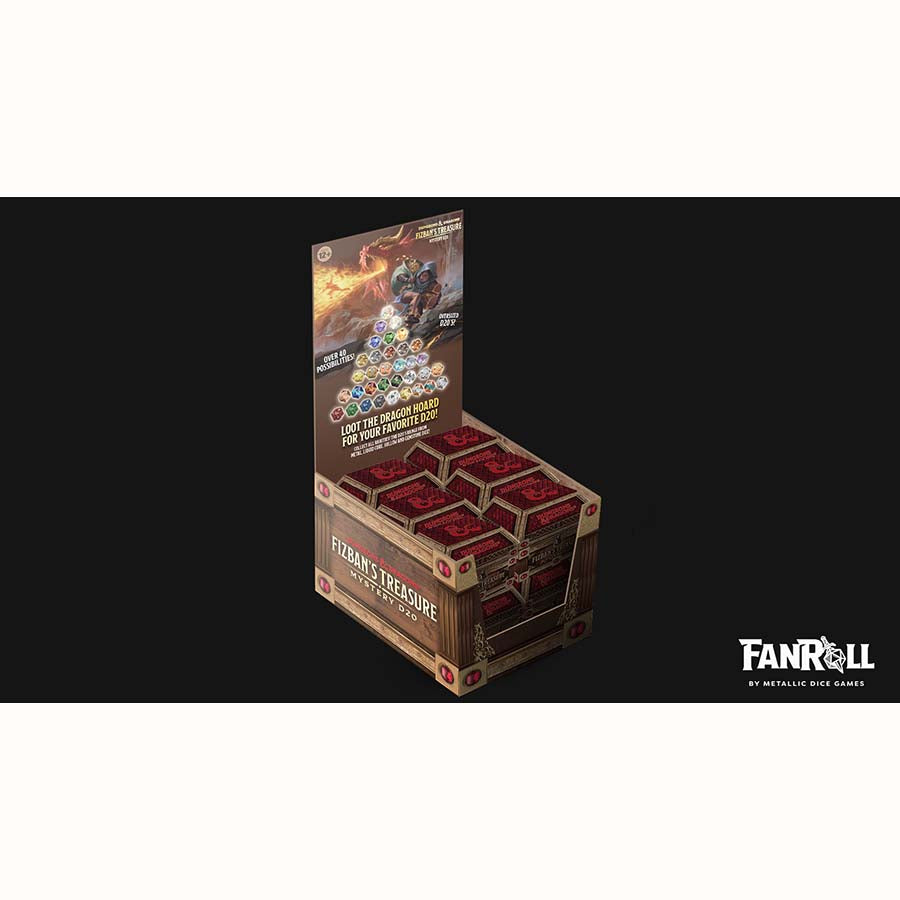 Fanroll D&D Fizban Blind Mystery Dragon D20 gaming die with colorful dragon design, perfect for tabletop role-playing games.