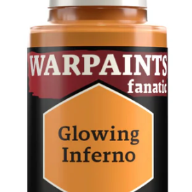 The Army Painter Warpaints Fanatic Glowing Inferno acrylic paint in 18ml bottle with vibrant orange and yellow glow effects.