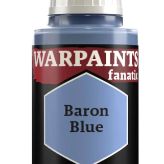 The Army Painter Warpaints Fanatic acrylic paint in Baron Blue, 18ml bottle, showing the vibrant blue paint inside the container.