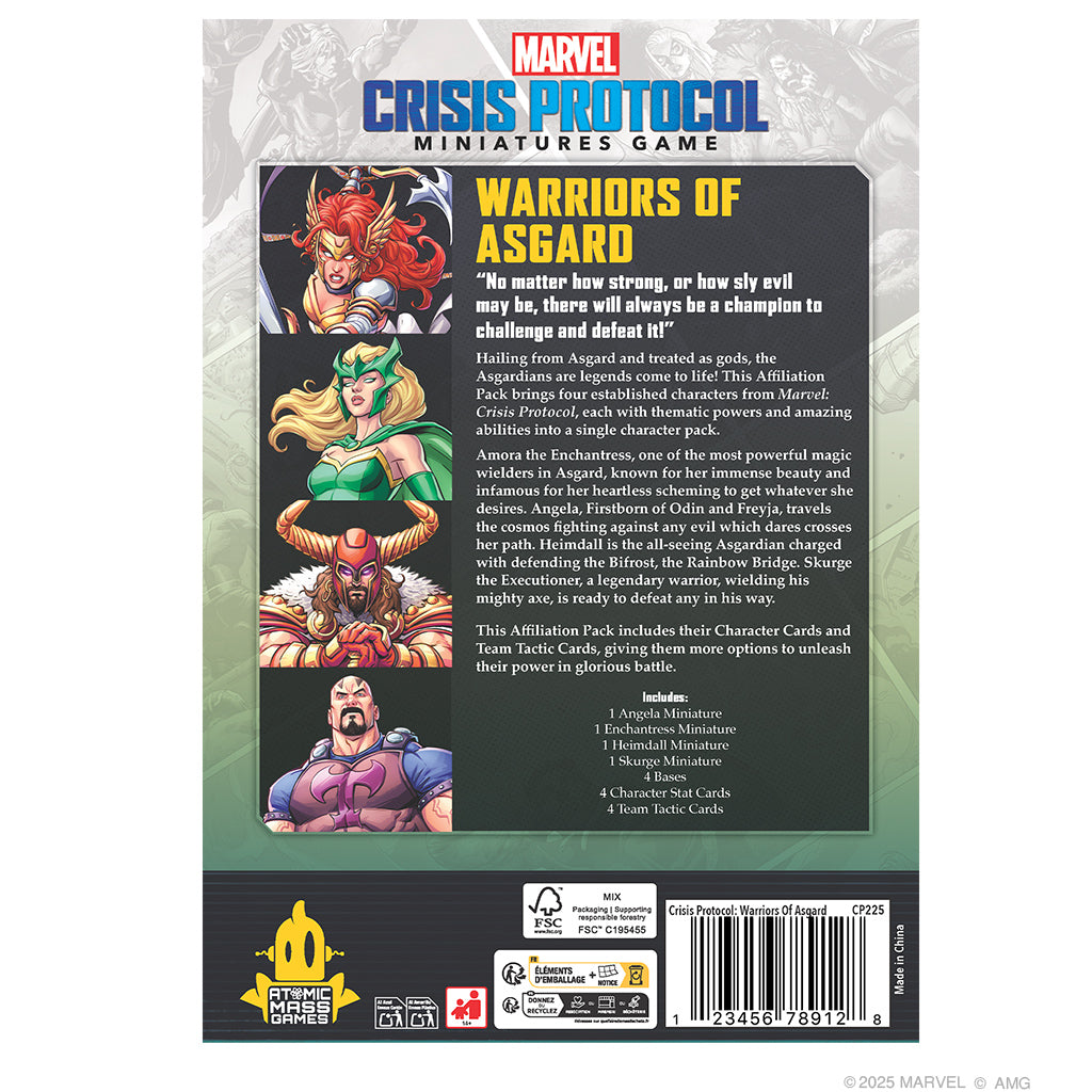 Marvel Crisis Protocol Warriors of Asgard affiliation pack by Atomic Mass, featuring collectible miniatures and game accessories.