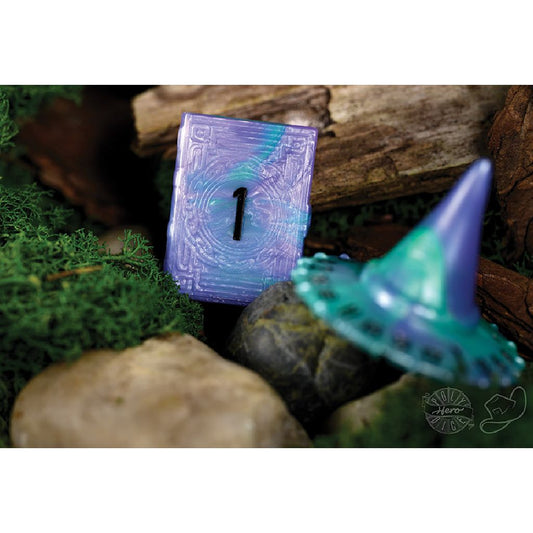 PolyHero Wizard d20 Wizard Hat and d2 Spellbook in Aether Mist - TCB Games & Collectibles