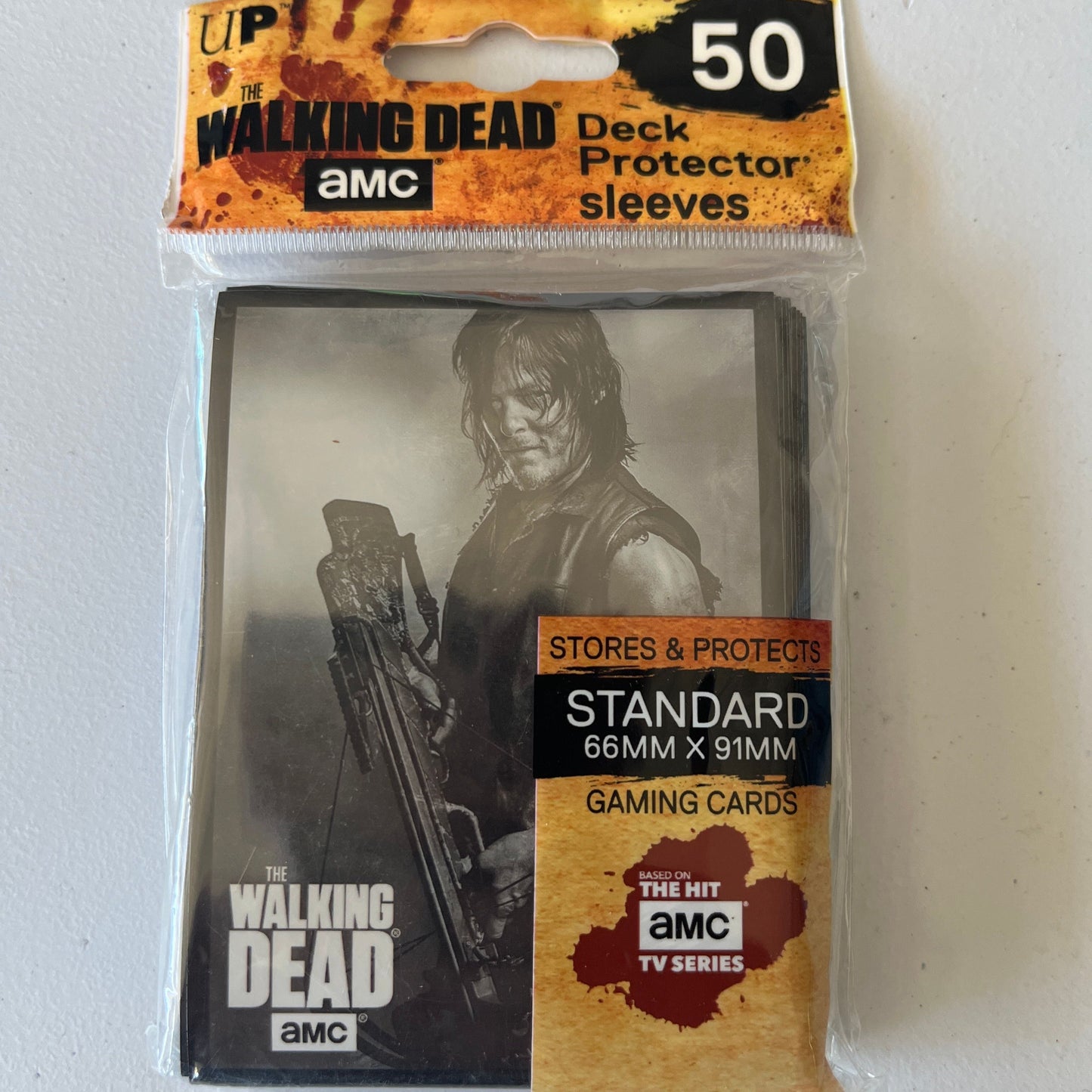 Ultra Pro Walking Dead card sleeves featuring Daryl, set of 50 protective sleeves for collectible trading cards.