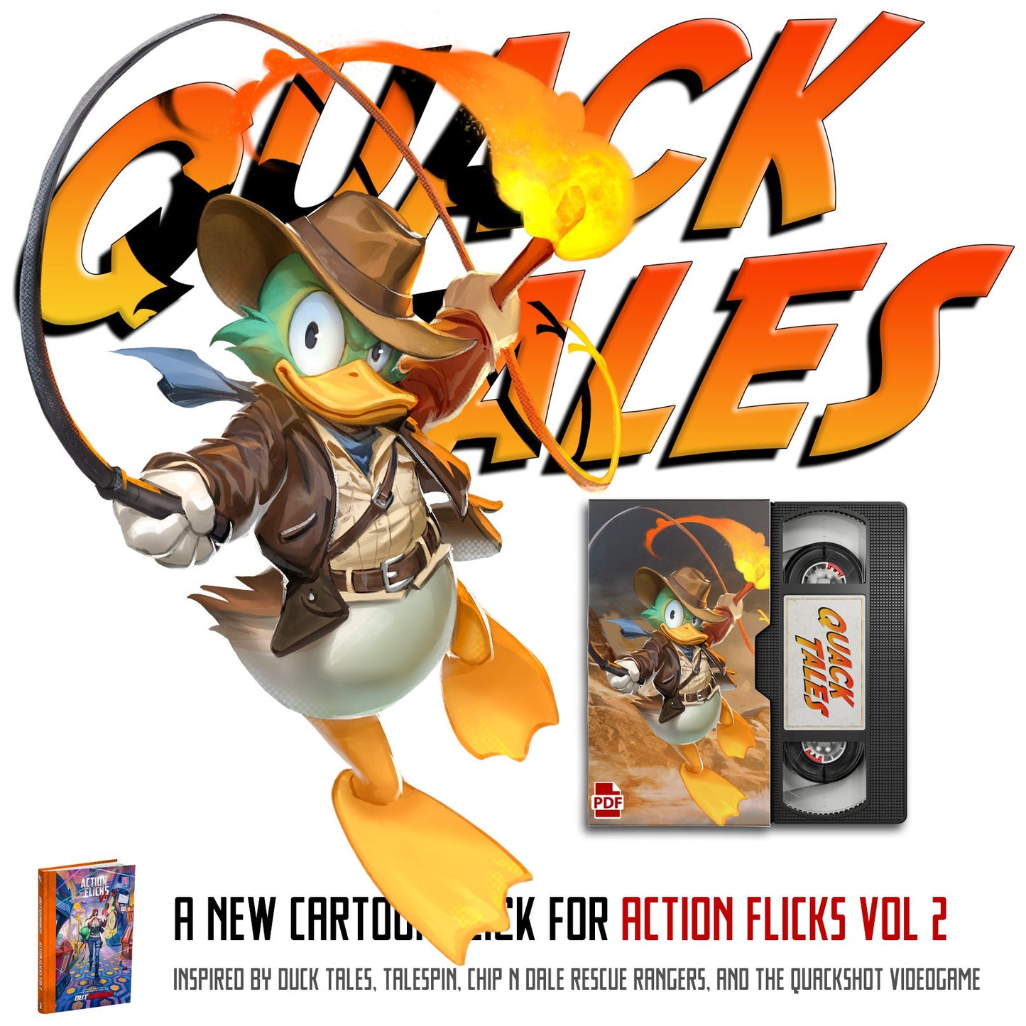 Outgunned RPG Action Flicks Volume 2 book by Free League Publishing featuring cover art and interior pages for role-playing game scenarios.