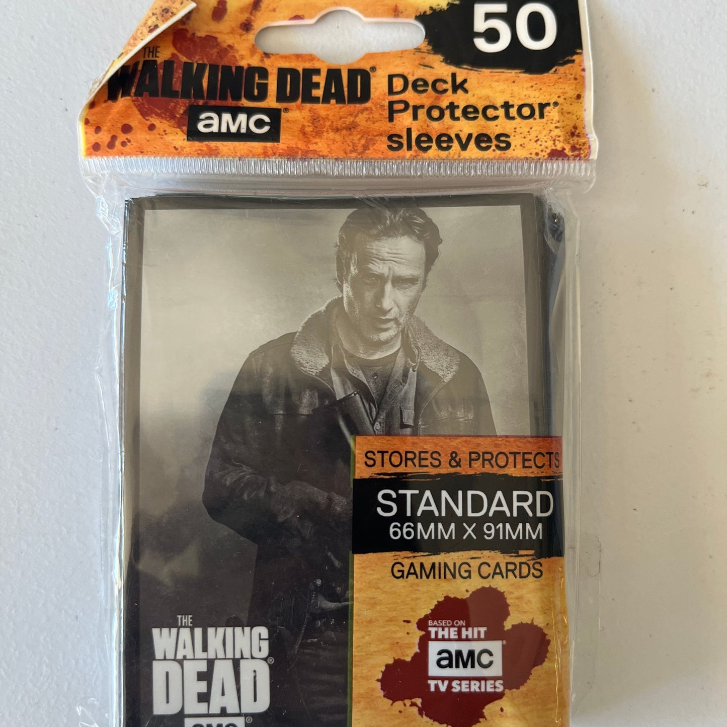 Ultra Pro Walking Dead card sleeves featuring Rick, set of 50 protective plastic sleeves for collectible trading cards.
