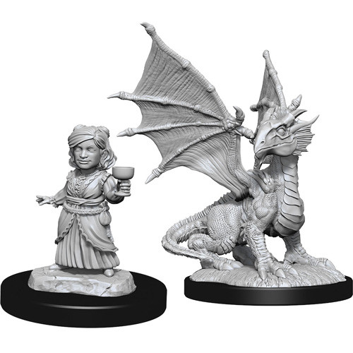 D&D Nolzur's Marvelous Unpainted Miniatures: Silver Dragon Wyrmling & Female Halfling