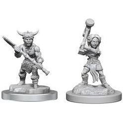 Unpainted Halfling Barbarian miniature from Wizkids' D&D Nolzur's Marvelous Unpainted Miniatures series, detailed figure on a base.