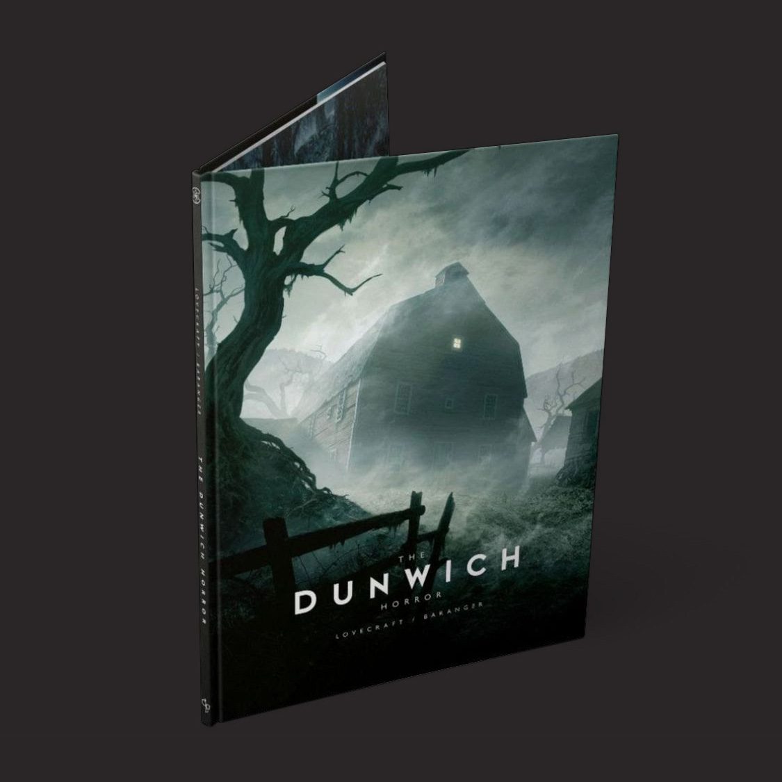 Illustrated copy of The Call of Cthulhu: The Dunwich Horror book by Free League Publishing, featuring cover art and pages.