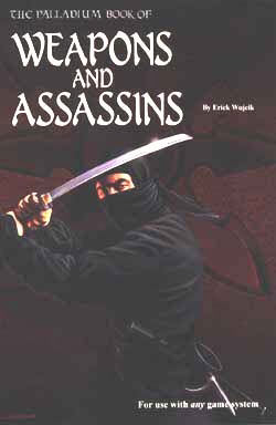 Studio 2 Publishing Palladium Book of Weapons and Assassins RPG book with detailed pages and cover design.