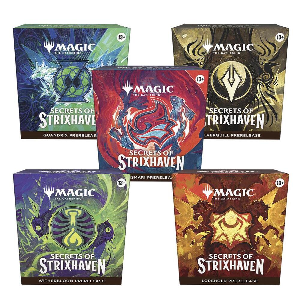 MTG Secrets of Strixhaven Prerelease Kit by Wizards of the Coast, featuring booster packs, promo cards, and game accessories.
