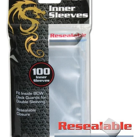 BCW resealable inner sleeves for card storage, made of clear protective plastic, ideal for safe card organization and preservation.