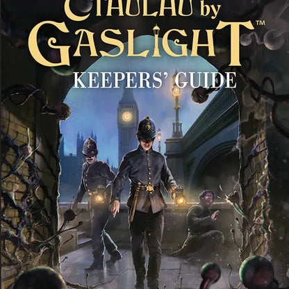 Chaosium Cthulhu by Gaslight Keepers' Guide RPG book cover featuring dark, vintage artwork and cosmic horror themes.
