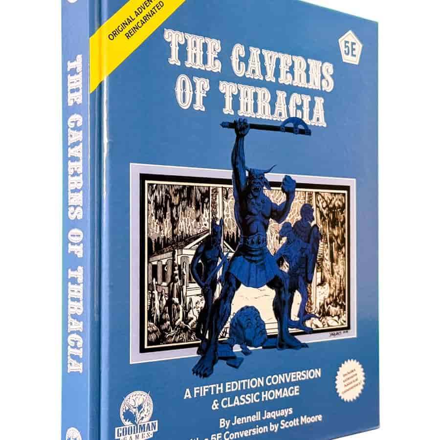 Book cover of Goodman Games' Original Adventures Reincarnated #9 The Caverns of Thacia RPG, featuring fantasy cave illustrations.