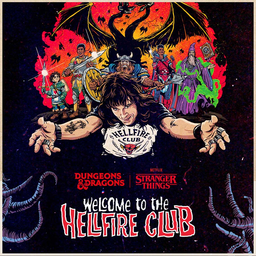 Dungeons & Dragons Stranger Things Hellfire Club Starter Set box with colorful artwork and game components by Wizards of the Coast