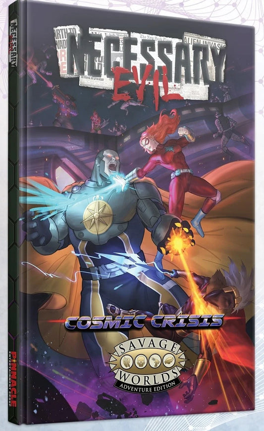 Cover image of Necessary Evil: Cosmic Crisis RPG book by Studio 2 Publishing, featuring sci-fi artwork and game title.