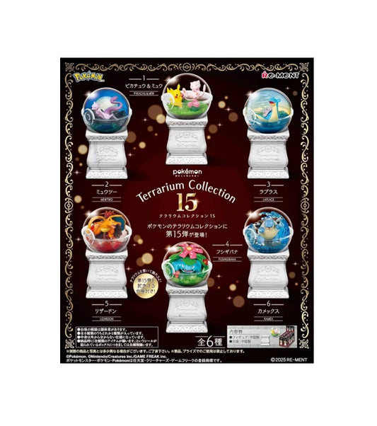VGA Re-Ment Pokemon Terrarium Collection 15 display with miniature Pokemon figures and detailed terrarium scenes.