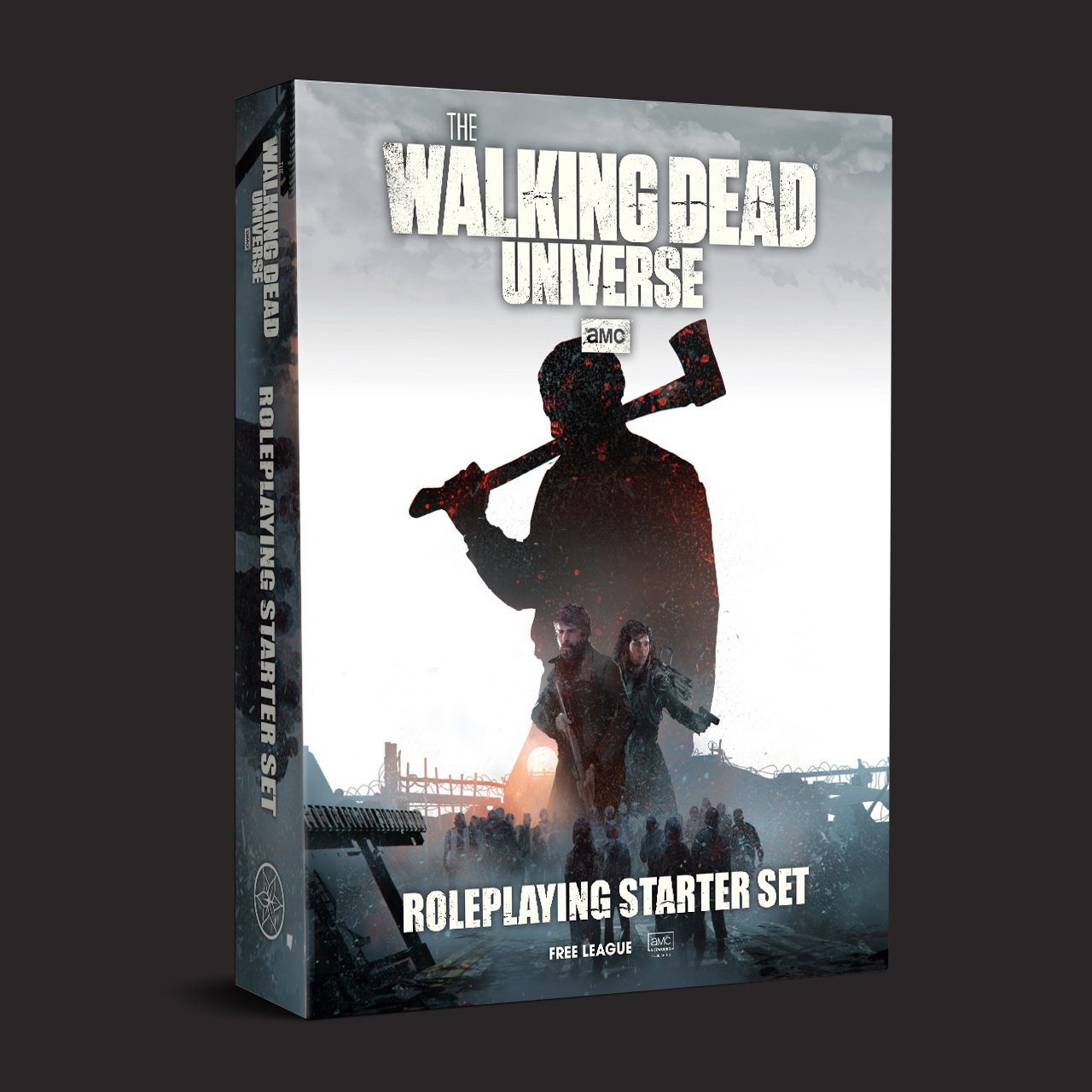 The Walking Dead Universe RPG Starter Set book by Free League Publishing featuring cover art with characters and zombies.