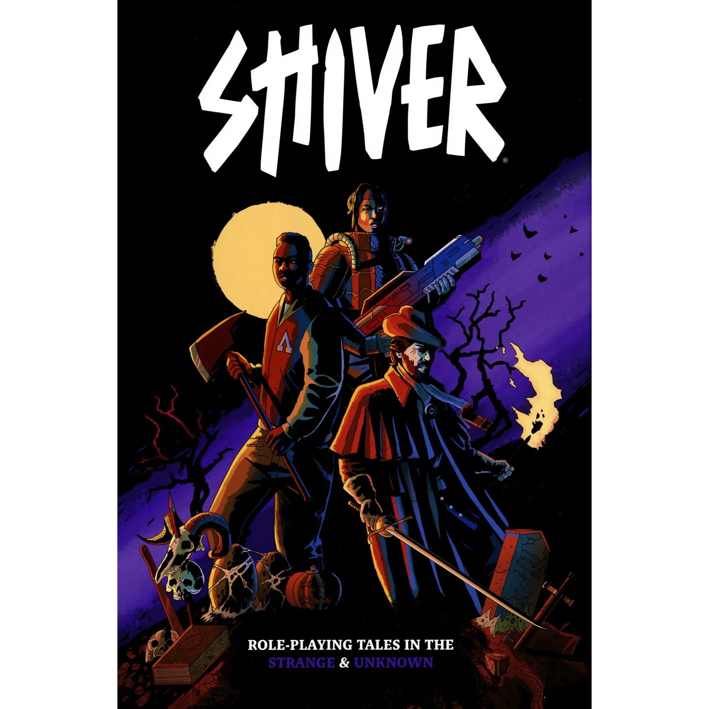 Studio 2 Publishing's SHIVER core rulebook for RPG with detailed cover art and interior pages visible.