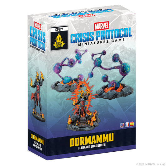 Marvel Crisis Protocol Dormammu Ultimate Encounter miniature by Atomic Mass, depicting Dormammu in detailed comic-style design.