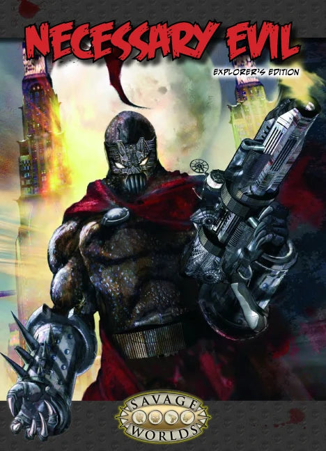 Necessary Evil: Explorer's Edition RPG book by Studio 2 Publishing, featuring cover art and detailed interior pages.
