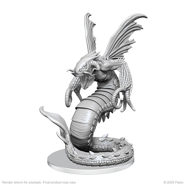 Unpainted Pathfinder: Deepcuts miniatures of W27 Sarglagon Drowning Devil by Wizkids, showcasing detailed resin miniatures.