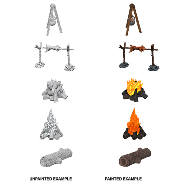 D&D: Wizkids Deep Cuts Unpainted Miniatures - W10 Camp Fire & Sitting Log - TCB Games & Collectibles