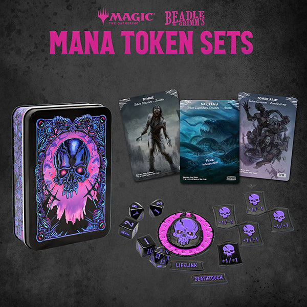 Beadle & Grimm Metal Mana Token Set for Magic: The Gathering, featuring metallic tokens for game play and card supplies.