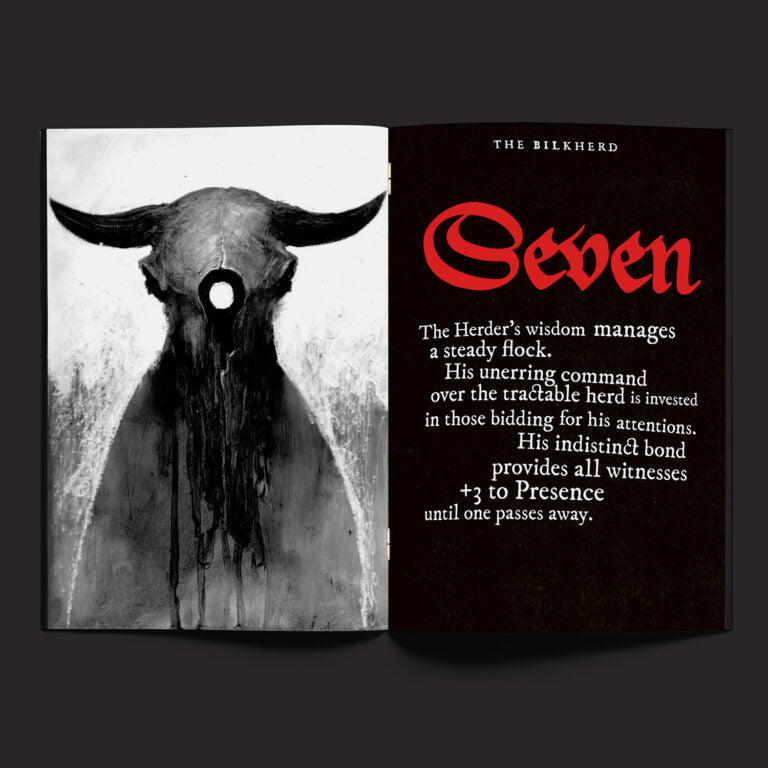 Dark fantasy Mork Borg RPG: Ikhon game box by Free League Publishing with artwork featuring eerie, sinister characters and mystical symbols.