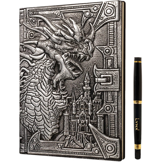 3D Faux-Leather Notebook/Journal - Silver Dragon - TCB Games & Collectibles