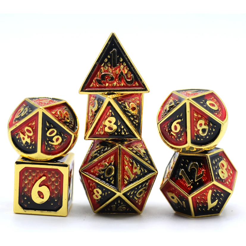 Solid Metal Behemoth Dice set - Gold w/ Red and Black
