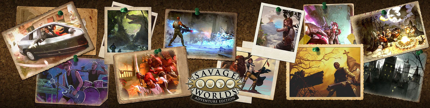 Studio 2 Publishing Savage Worlds Adventure Edition GM Screen and Mini-Settings RPG book showing cover and internal pages.