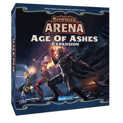 Pathfinder Arena Age of Ashes board game by Asmodee featuring game components on a table.