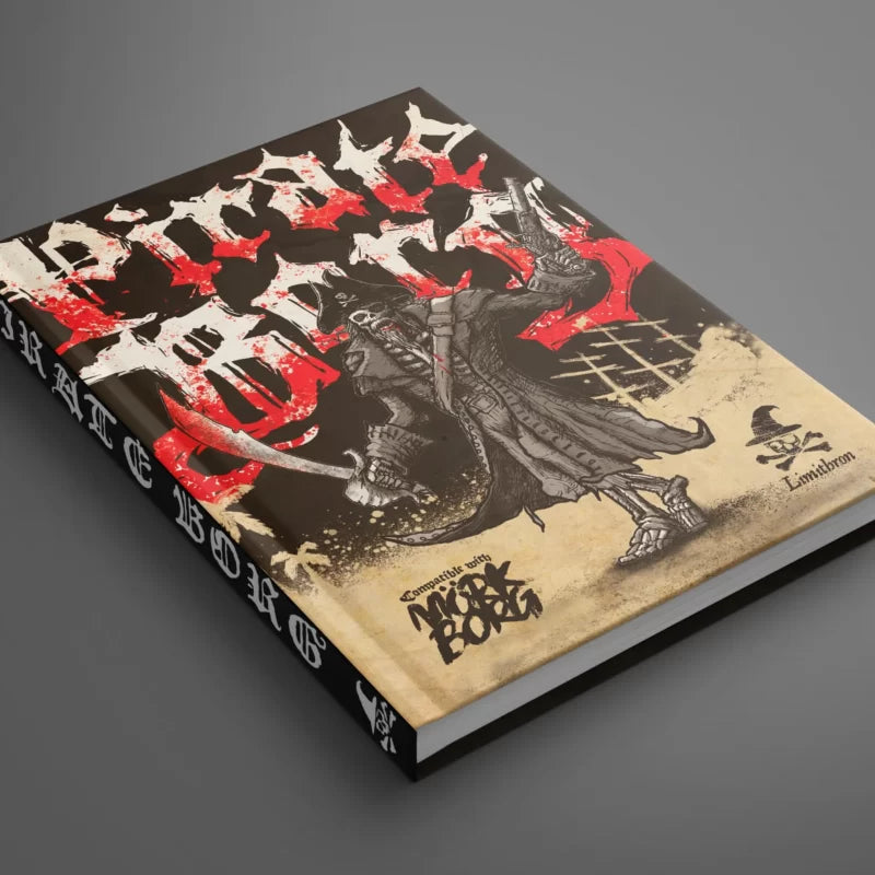Pirate Borg RPG Core Rulebook by Free League Publishing, featuring cover art with pirate and sci-fi elements.