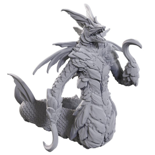 Unpainted D&D Nolzur's Marvelous Miniatures Wizkids W24 Wastrilith figure showing intricate monster details and sculpted features.