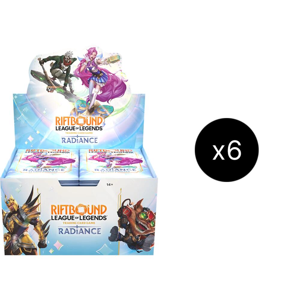 Universus Riftbound TCG Set 5 Radiance sealed case with six trading card boxes