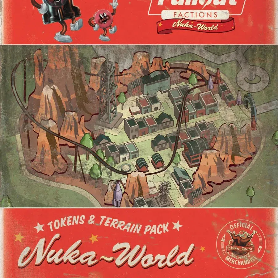 Fallout: Factions Tokens and Terrain Pack 1 by Modiphius, featuring detailed game tokens and terrain pieces for tabletop gaming.